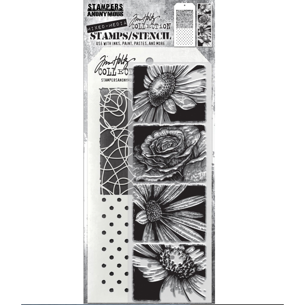 Tim Holtz Clear Stamps and Stencil Bold Botanicals thmm181