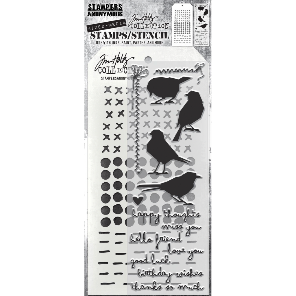 Tim Holtz Clear Stamps and Stencil Silhouette Birds thmm182