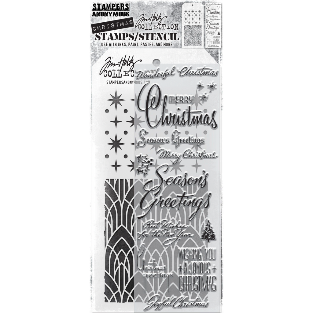 Tim Holtz Clear Stamps and Stencil CHRISTMASTIME THMM156