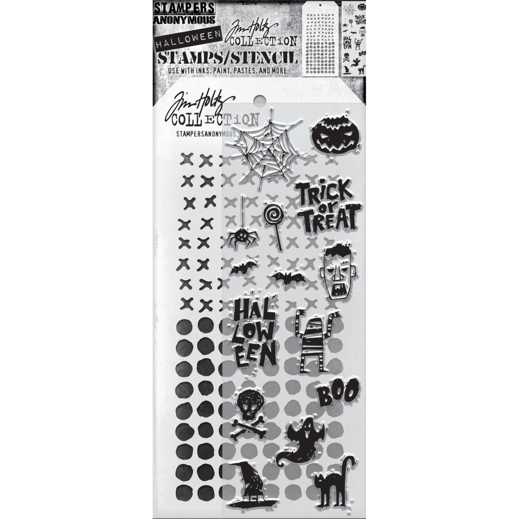 Tim Holtz Clear Stamps and Stencil SPOOKY SCRIBBLES THMM147