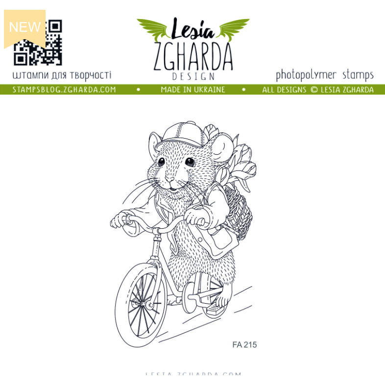 Lesia Zgharda Mouse on Bicycle Clear Stamp fa215