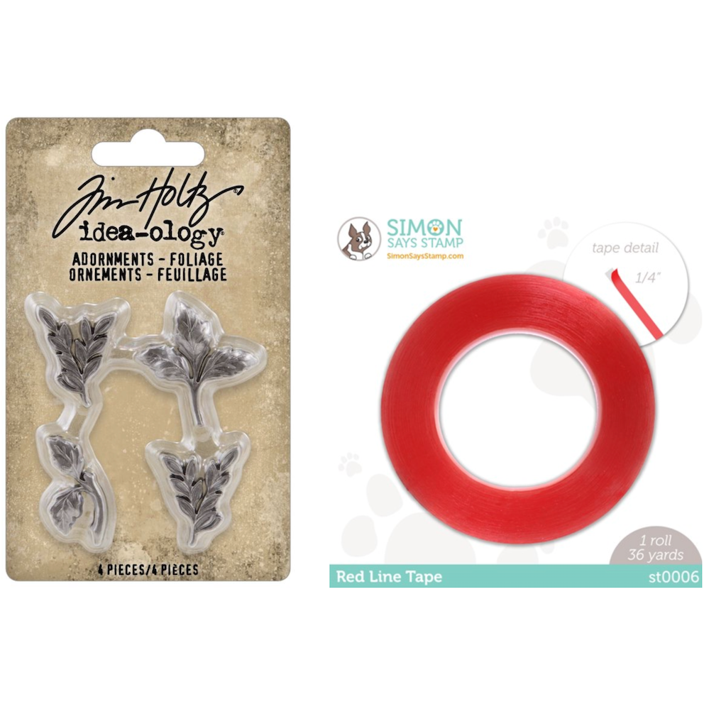 Tim Holtz Idea-ology Foliage Adornments and Red Tape 1/4 Bundle