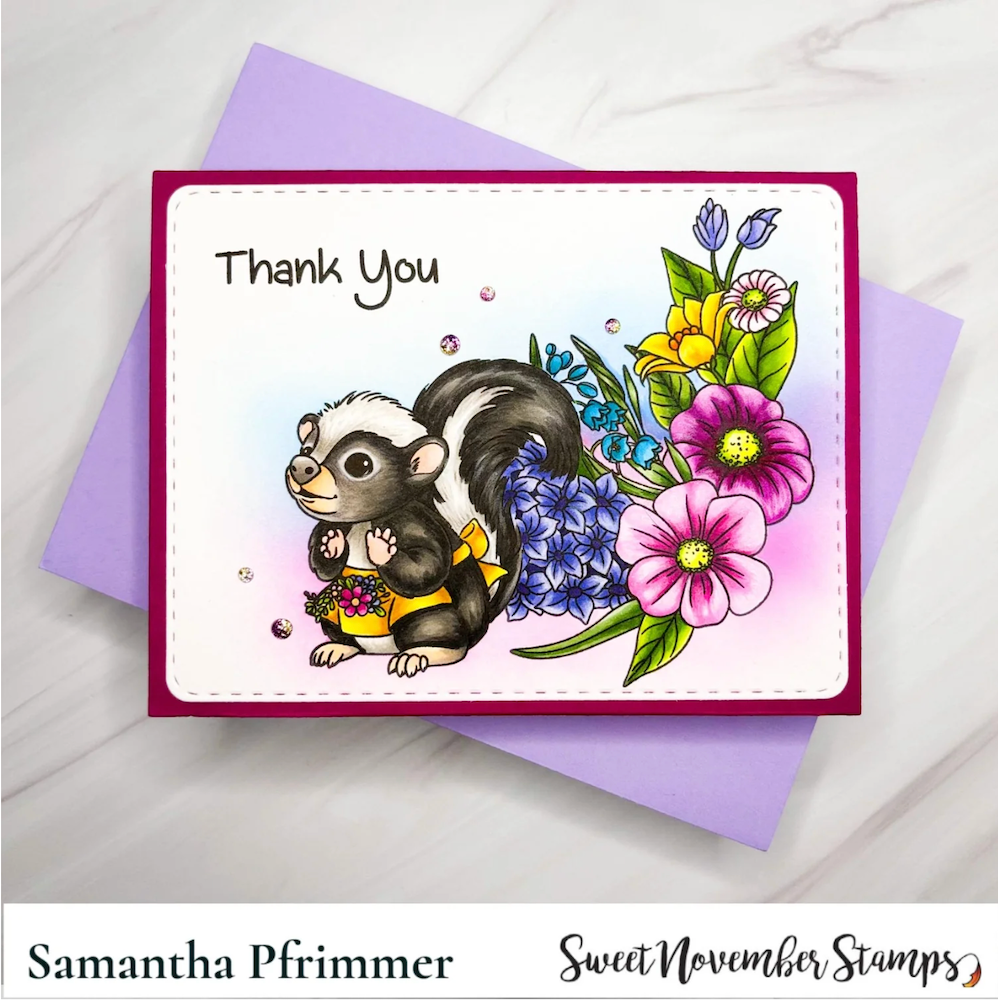 Sweet November Stamps Enchanted Spring Flowers Clear Stamp Set sns-sp-ef-24 skunk