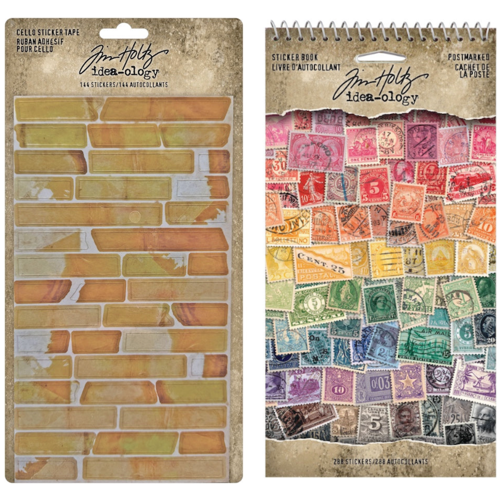 Tim Holtz Idea-ology Cello Sticker and Sticker Book Postmarked Bundle