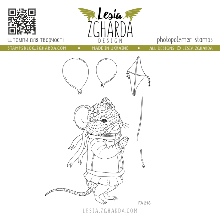 Lesia Zgharda Mouse with Balloon Clear Stamp fa218