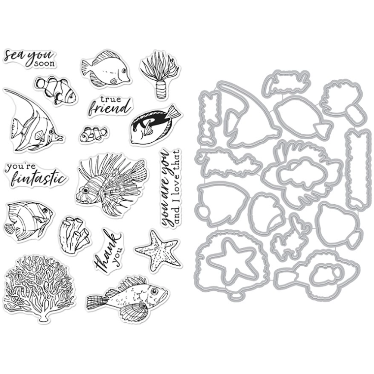 Hero Arts Tropical Fishes Clear Stamp and Die Set sb406