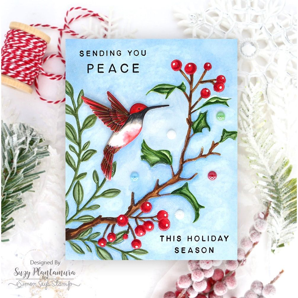 Simon Says Stamp Embossing Folder and Cutting Dies Berry Happy Hummingbird sfd451 Stamptember Christmas Card | color-code:ALT01