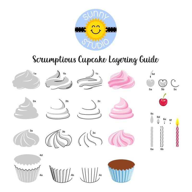 Sunny Studio Scrumptious Cupcakes Cleat Stamps SSCL-351 Layering