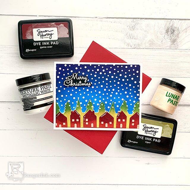 Ranger Simon Hurley Bee Sting Dye Ink Pad hup67078 Christmas Scene Card | color-code:ALT01