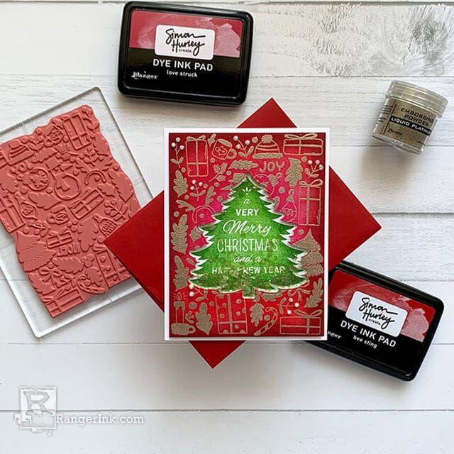 Ranger Simon Hurley Winter Things Cling Stamps hur84433 Christmas Shaker Card | color-code:ALT01