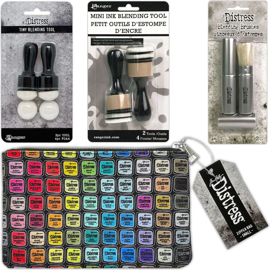 Tim Holtz Small 5 x 8 Distress Zipper Bag And Blending Tools Bundle