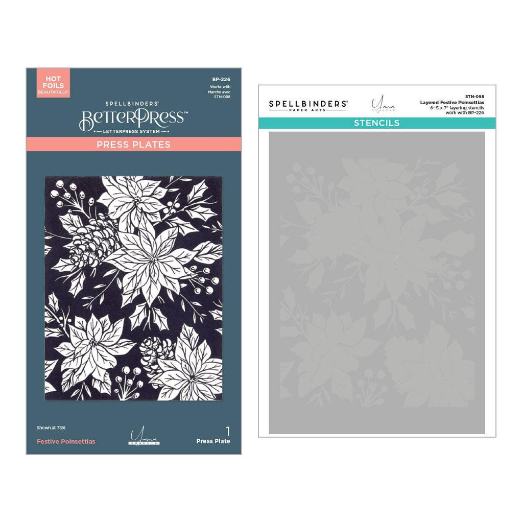 Spellbinders Festive Poinsettias BetterPress and Stencil Set bd-0898
