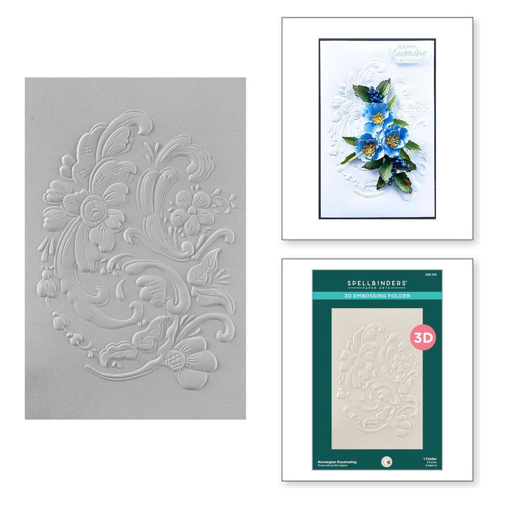 Spellbinders Norwegian Rosemaling 3D Embossing Folder e3d-105