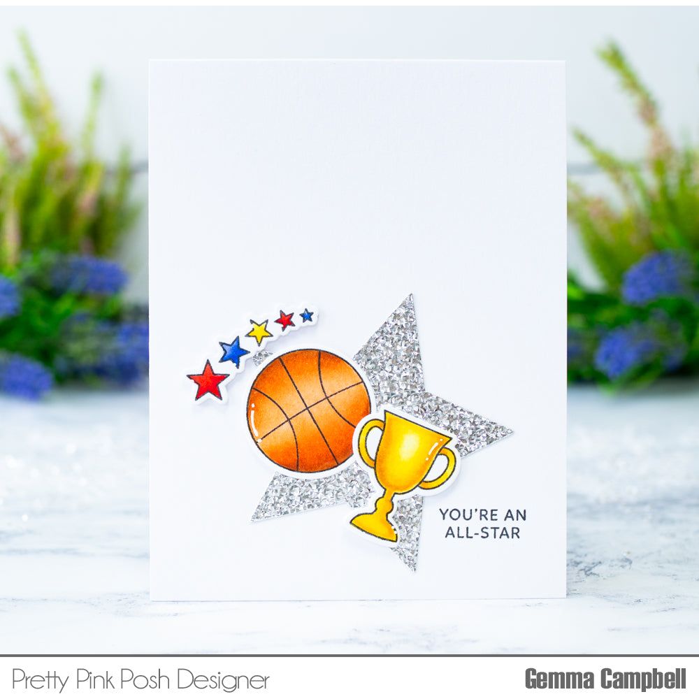 Pretty Pink Posh Sports Clear Stamp and Die Set trophy