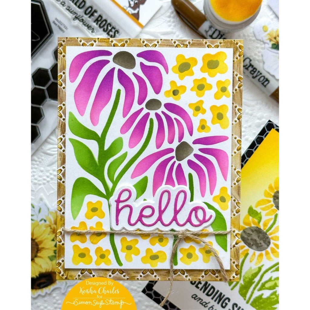 Simon Says Stamp Stencils Retro Flowers ssst221710 Hello Card  | color-code:ALT04