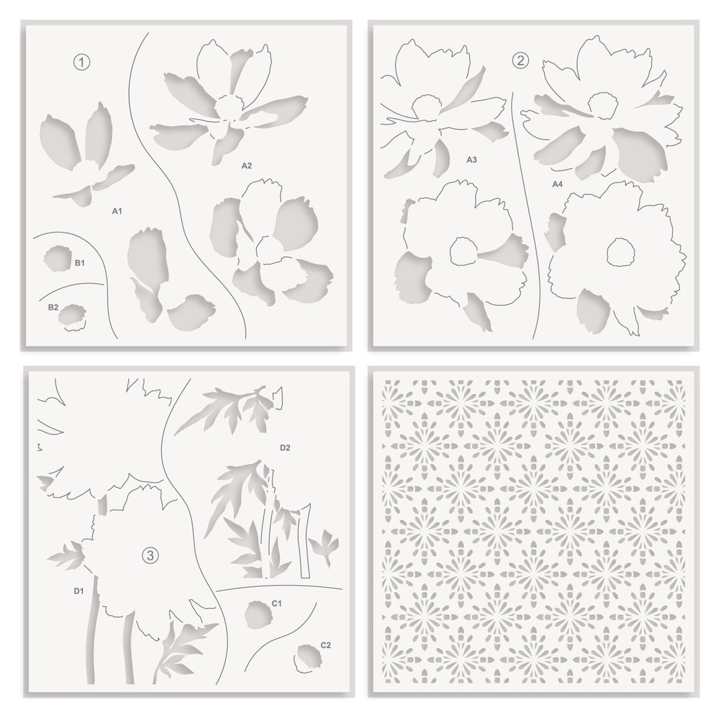 Altenew Build-A-Garden Sulfur Cosmos Clear Stamp, Stencil and Brush Set alt10216bn product image