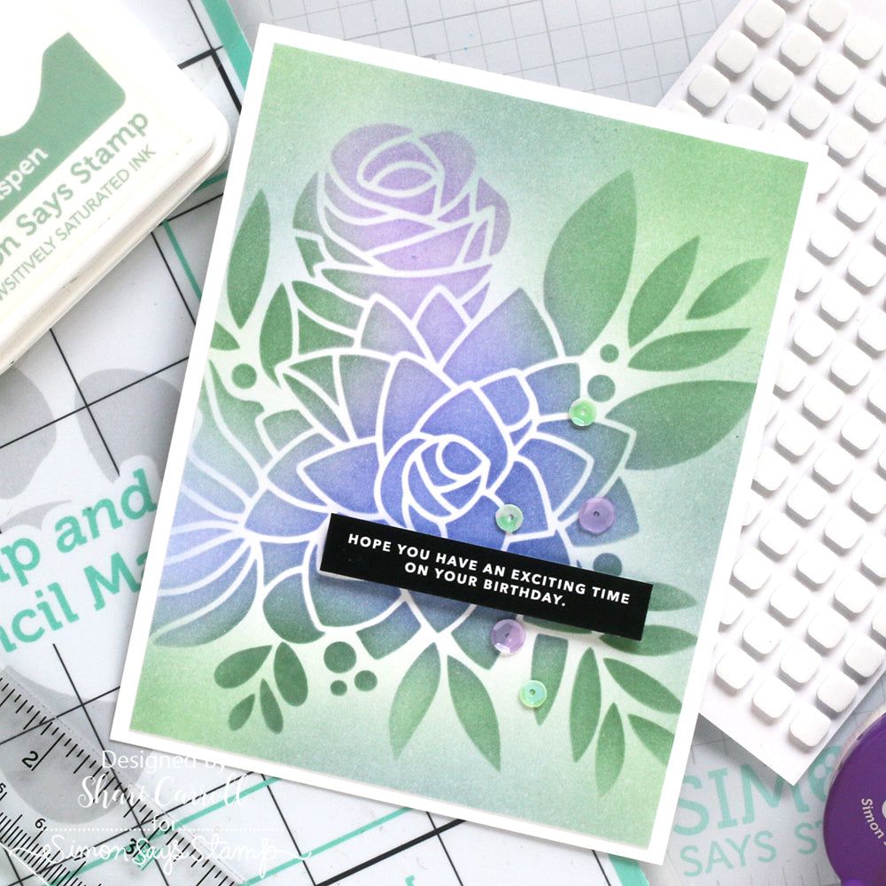 Simon Says Stamp Stencils Summer Bouquet ssst221688 Just A Note Birthday Card | color-code:ALT08