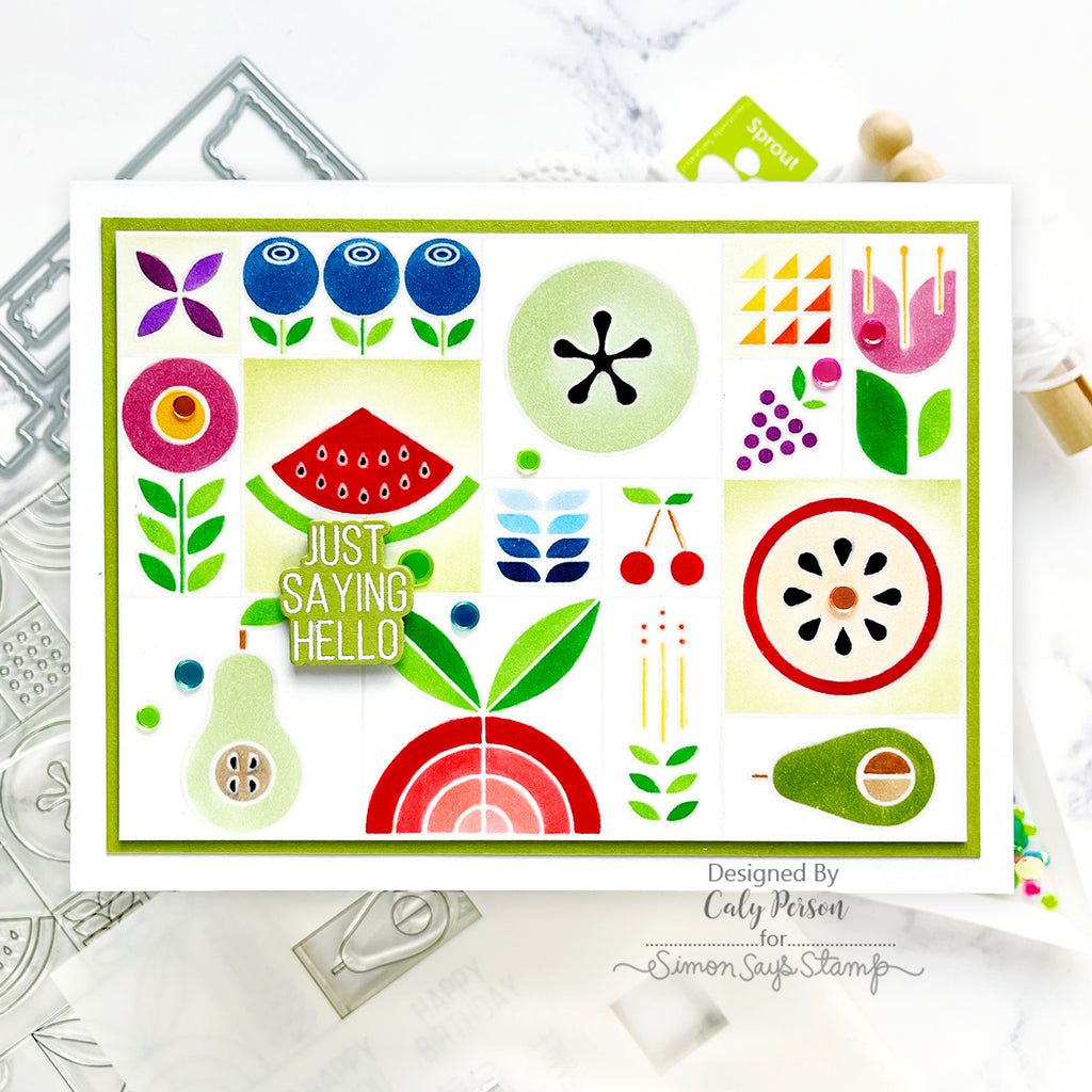 Simon Says Stamps and Dies Summer Fruit Tiles set796sf Sunny Vibes Hello Card | color-code:ALT02