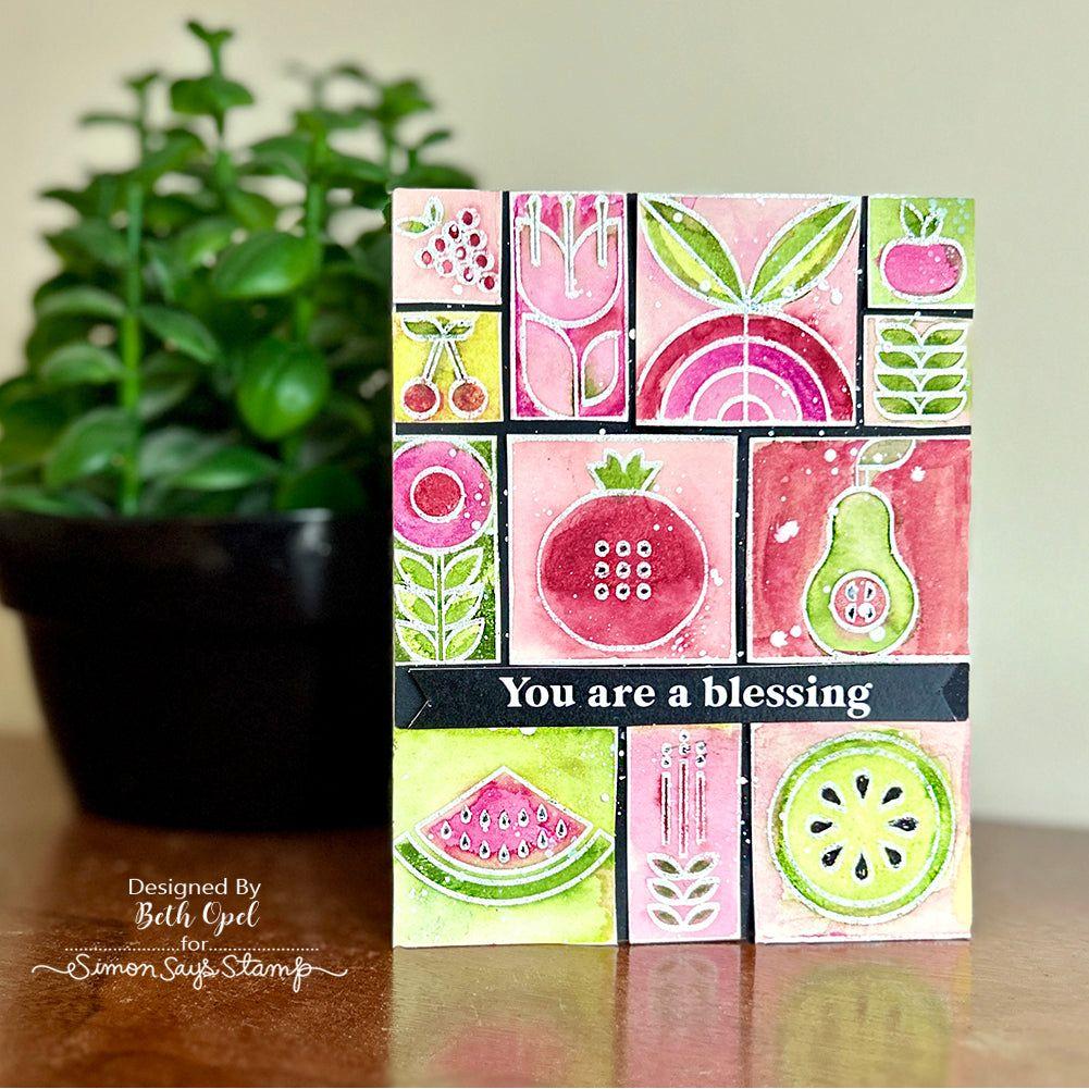 Simon Says Clear Stamps Summer Fruit Tiles 2062ssc Sunny Vibes Blessing Card