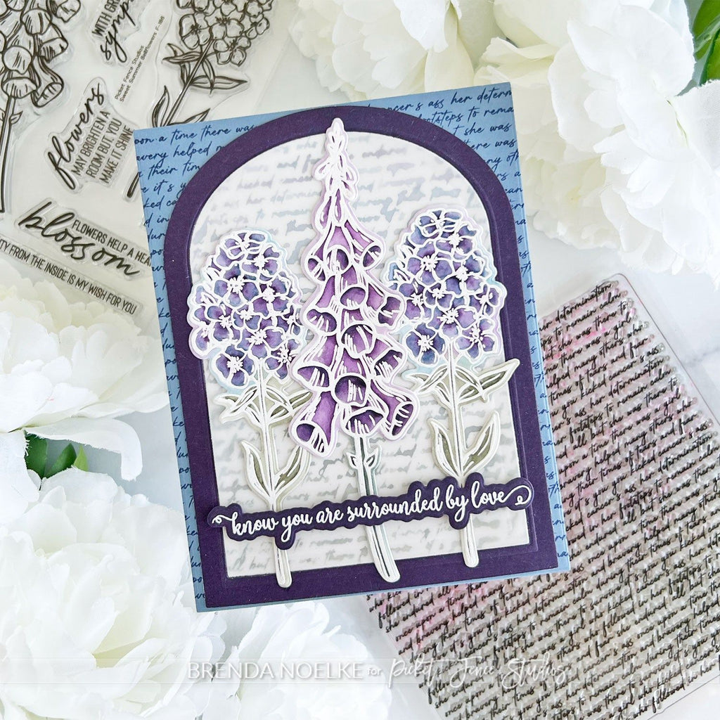 Picket Fence Studios Sweet Summer Bellflowers Clear Stamps f-186 surrounded by love