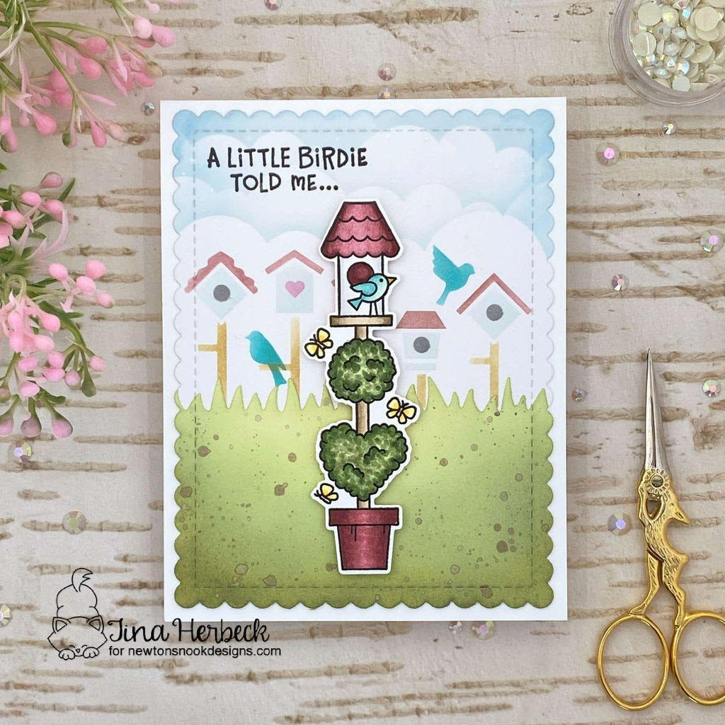 Newton's Nook Birdhouse Greetings Clear Stamps NN2305S03 grass