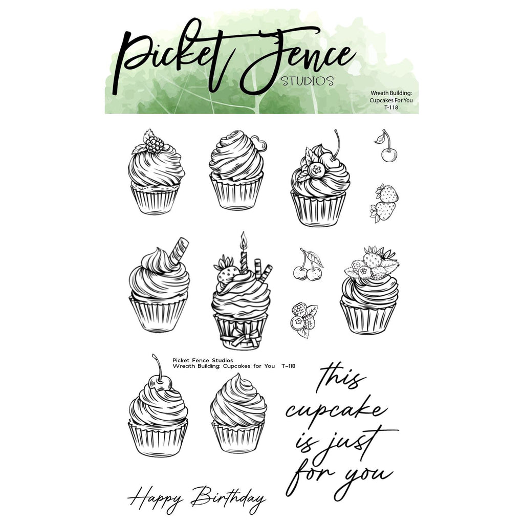 Picket Fence Studios Wreath Building: Cupcakes for You Clear Stamps t-118