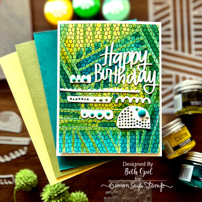 Tim Holtz Distress Embossing Glaze Mowed Lawn Ranger tde84082 Beth Opel Happy Birthday Card