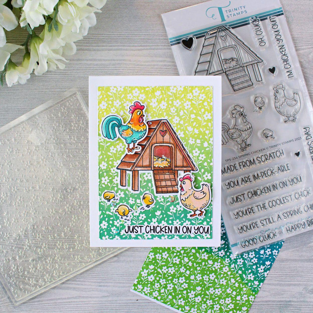 Trinity Stamps Spring Chicken Clear Stamp Set tps-234 Bright Spring Floral Farm Hello Card