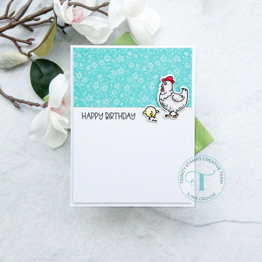 Trinity Stamps Spring Chicken Clear Stamp Set tps-234 Floral Farm Happy Birthday Card