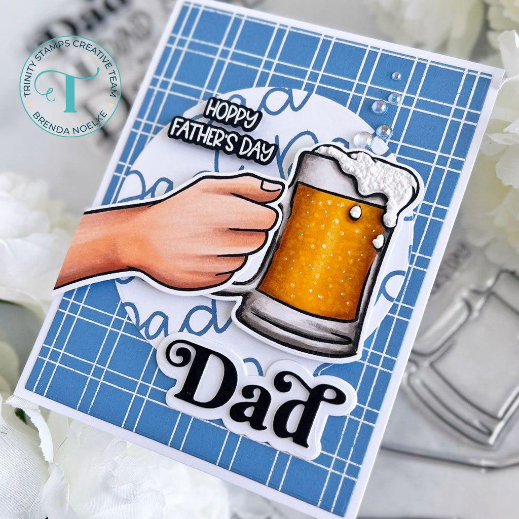 Trinity Stamps Double Line Check Background Stamp tps-253 Neutral Pattern Beer Happy Father's Day Card