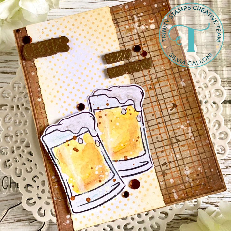 Trinity Stamps Here's To Brew Clear Stamp Set tps-246 Cheers Happy Birthday Card