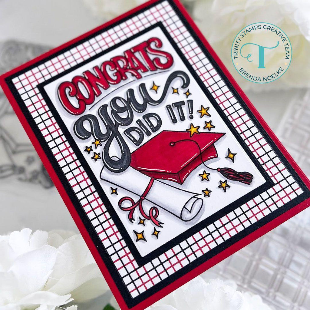 Trinity Stamps You Did It, Grad Clear Stamp Set tps-249 Red Grid Graduation Card