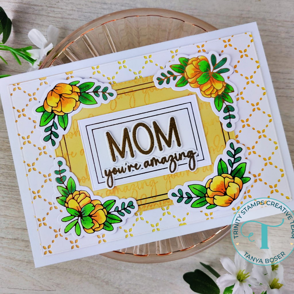 Trinity Stamps Wow Mom 3 x 3 Stamp And Coordinating Die Bundle tps-241 Bright Yellow Floral Mother's Day Card