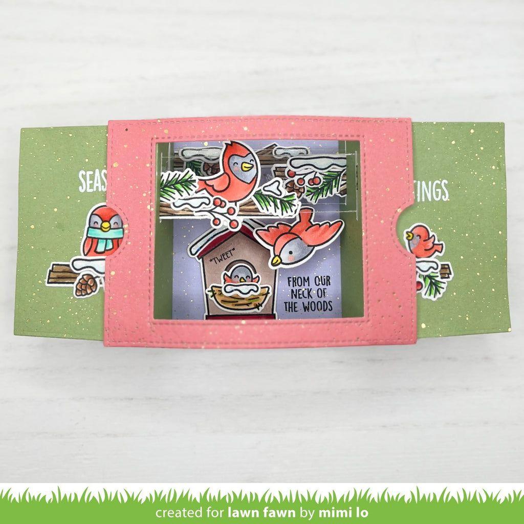 Lawn Fawn Set Winter Birds Add-Ons Clear Stamps and Dies 3D card