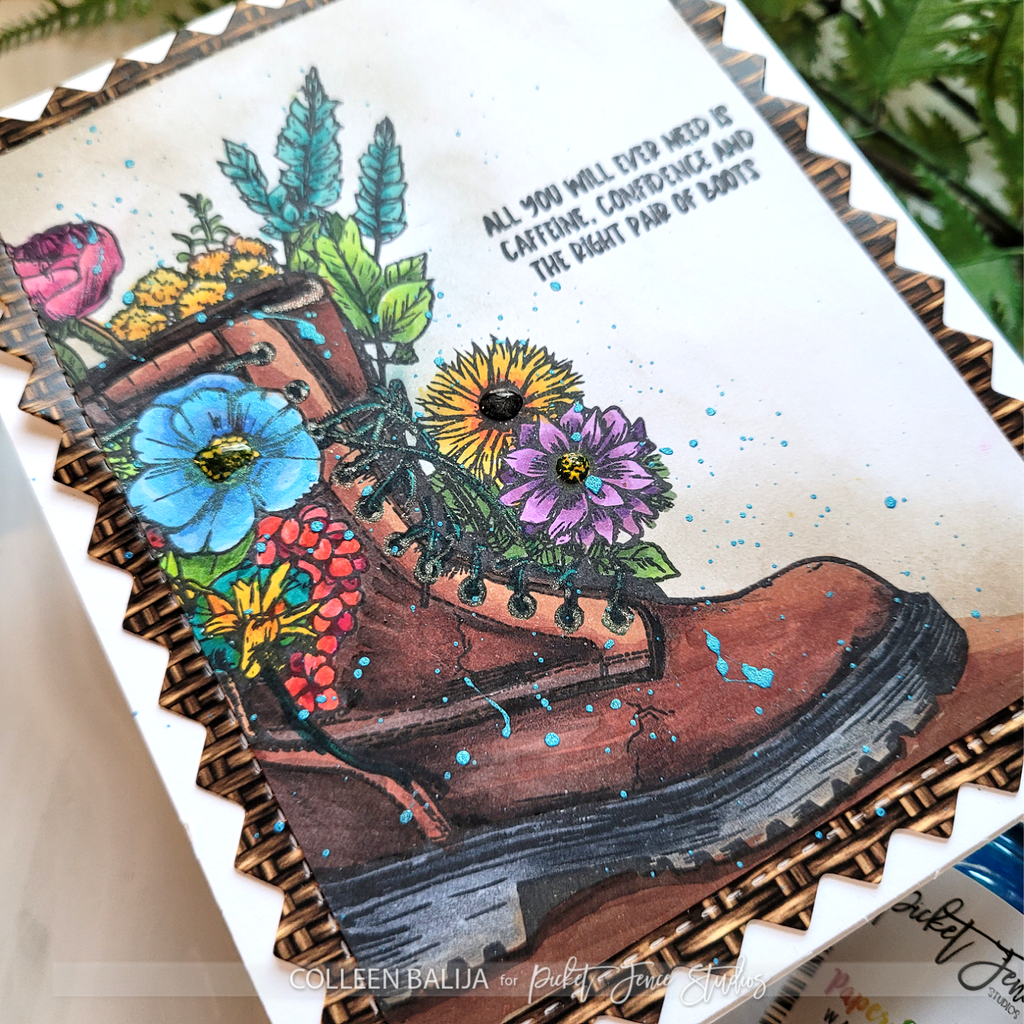 Picket Fence Studios The Right Pair of Boots Clear Stamps f-192 all you will ever need is caffeine confidence