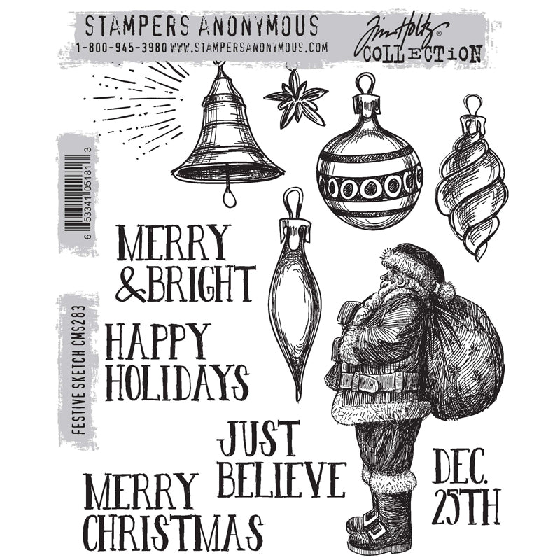 Tim Holtz Cling Rubber Stamps FESTIVE SKETCH CMS283