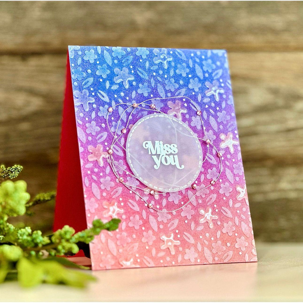 Rainbow Splash Embossing Folder Tiny Florals rsef4 Miss You Card