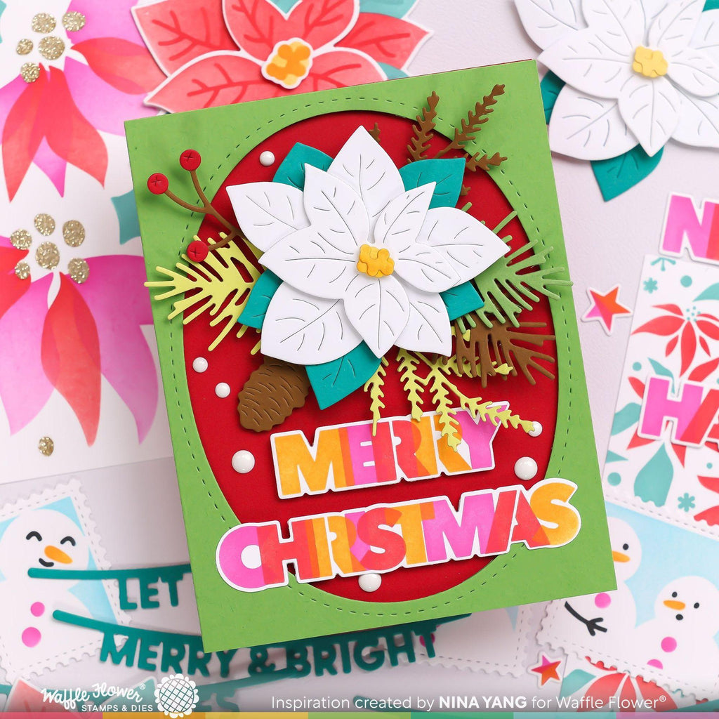 Waffle Flower Overlapping Christmas Words Matching Dies 421776 white poinsettia