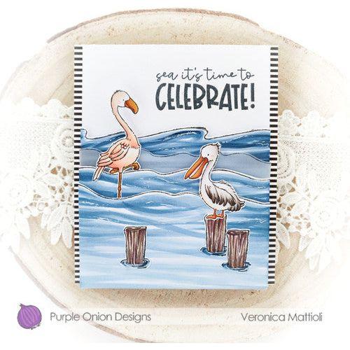 Purple Onion Designs Seaside Sentiments Cling Stamp Set pod9018 Beach Wood Posts Celebration Card