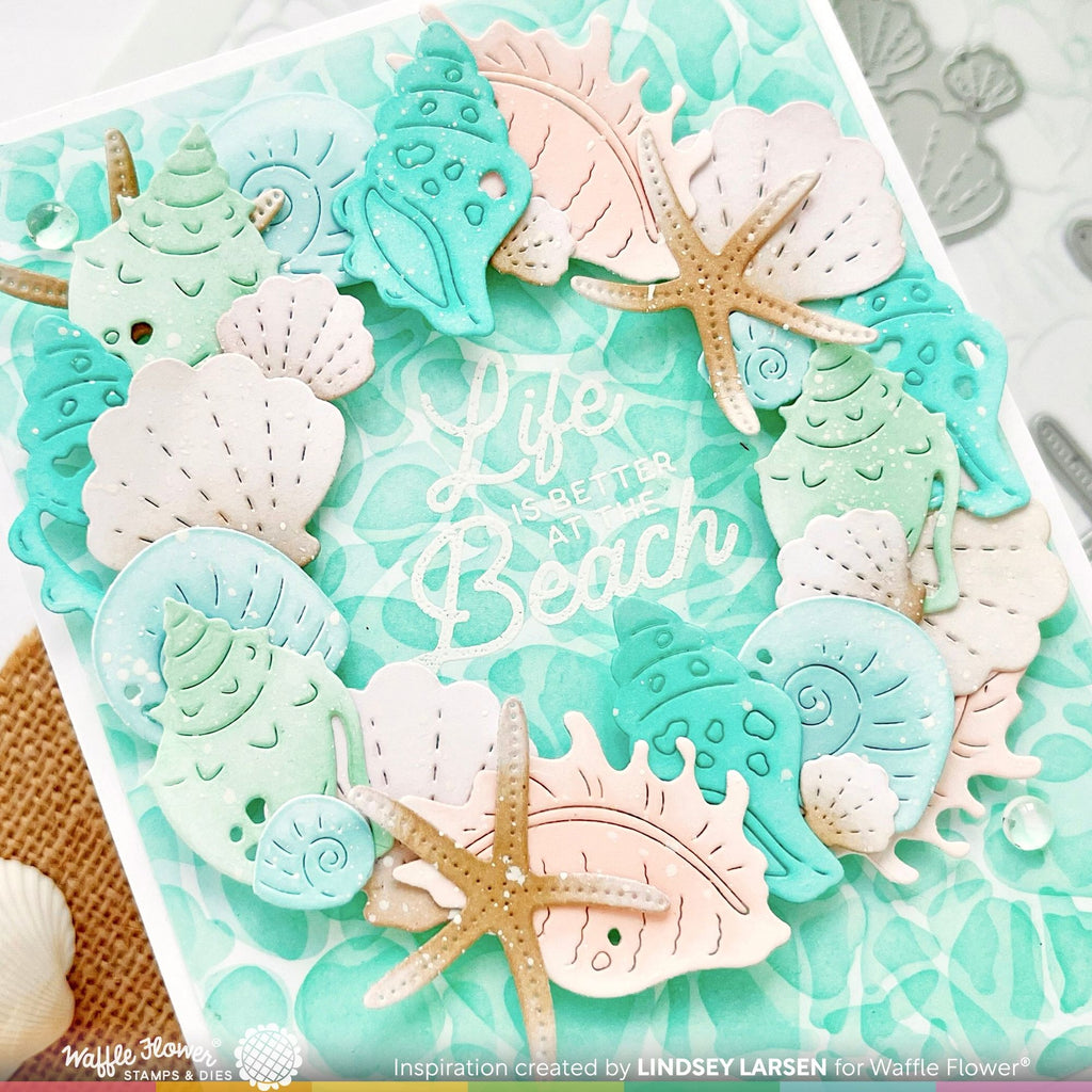 Waffle Flower Sea Foam Stencil 421703 pastel seashells