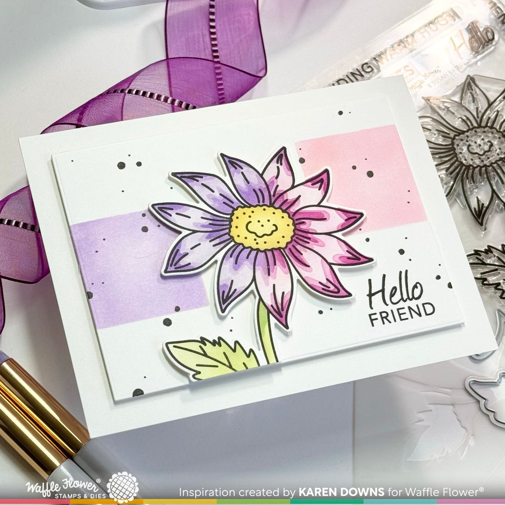 Waffle Flower Sketched Aster Matching Die 421656 hello friend