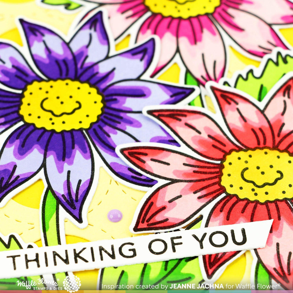 Waffle Flower Sketched Aster Clear Stamps, Stencils and Matching Die Set thinking of you