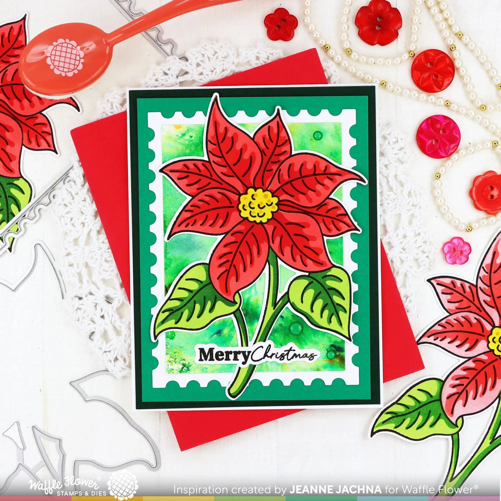 Waffle Flower Waffle Flower Sketched Poinsettia Clear Stamps, Matching Dies, and Coloring Stencil Set merry christmas