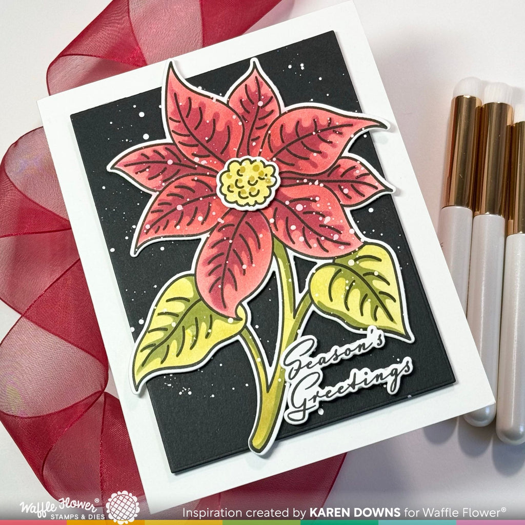 Waffle Flower Sketched Poinsettia Clear Stamps 421671 season's greetings