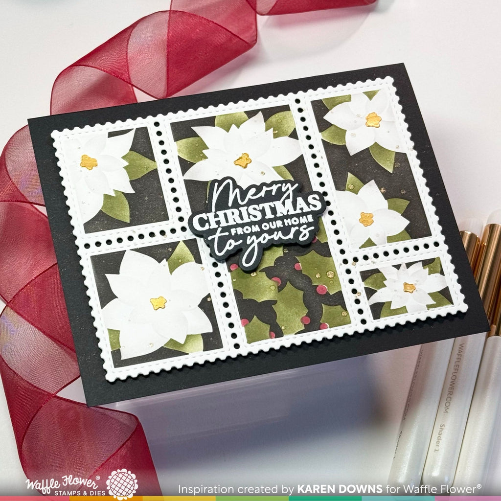 Waffle Flower Postage Collage Poinsettia Stencils 421768 black background