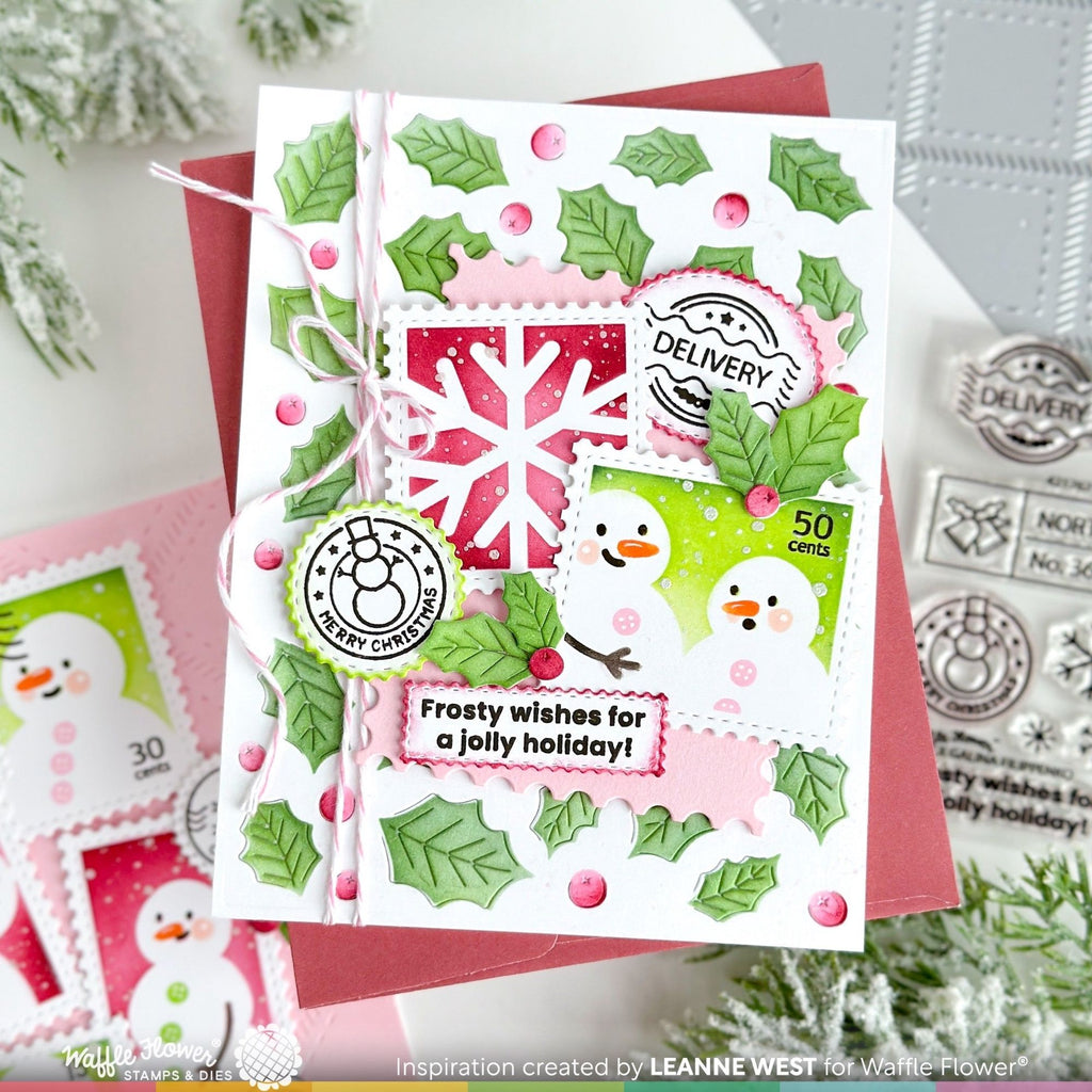 Waffle Flower Holly Jolly Background Die and Stencil Set snowmen