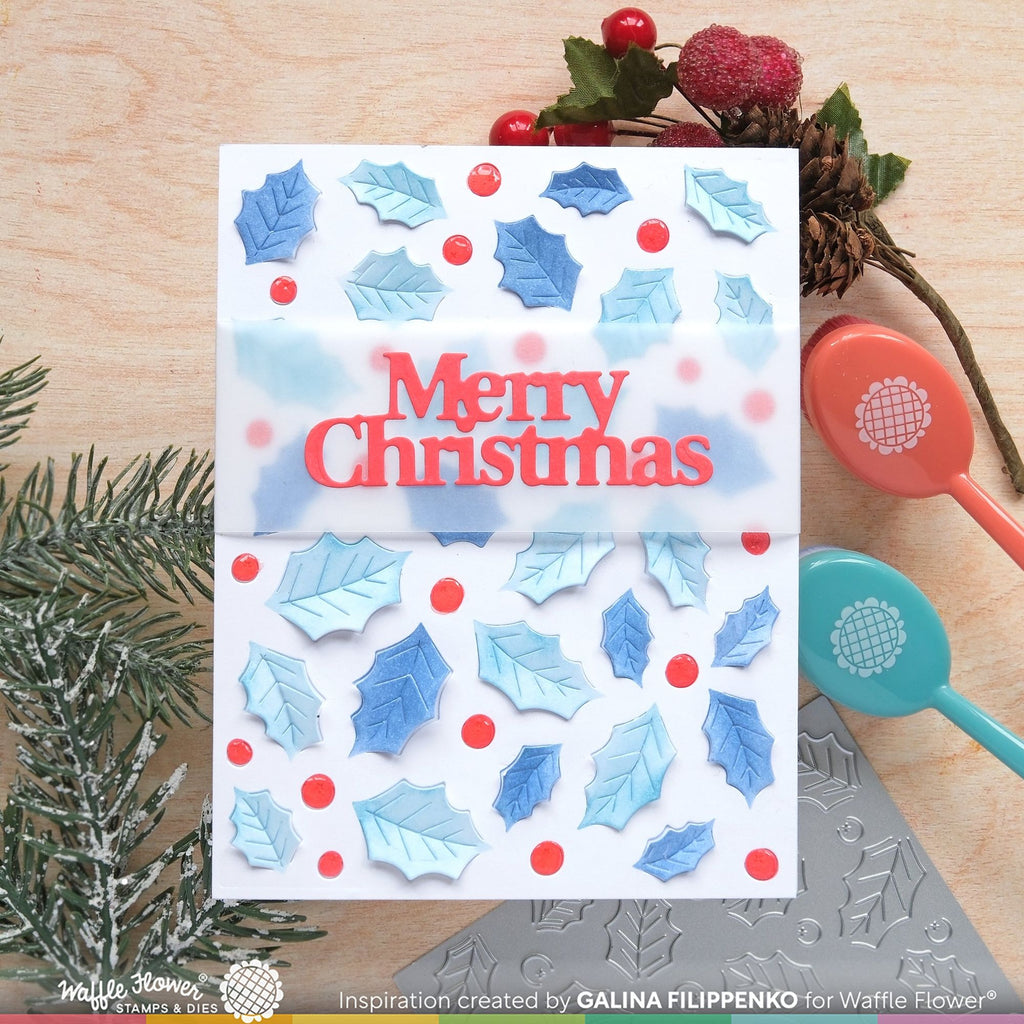 Waffle Flower Holly Jolly Background Die and Stencil Set merry christmas