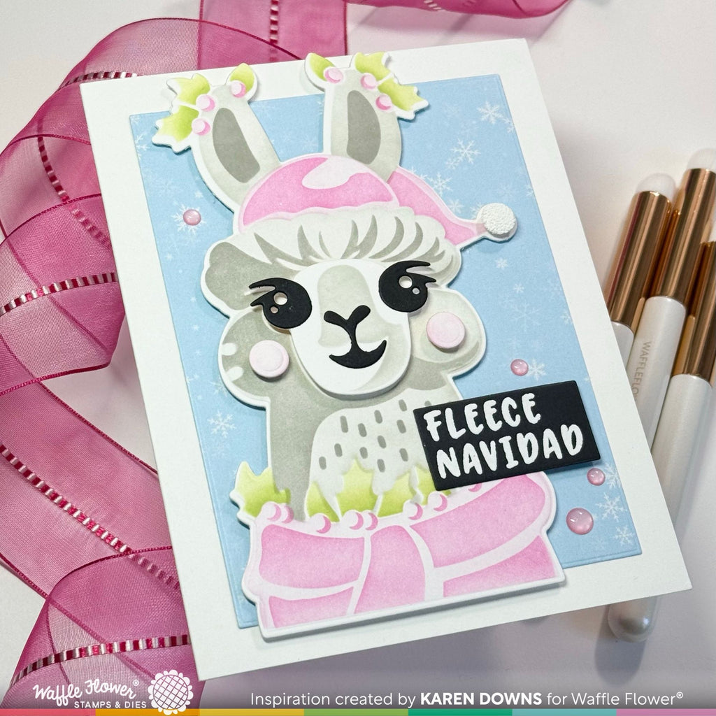 Waffle Flower Fa-la-La Llama Sentiments Clear Stamps 421787 pink 