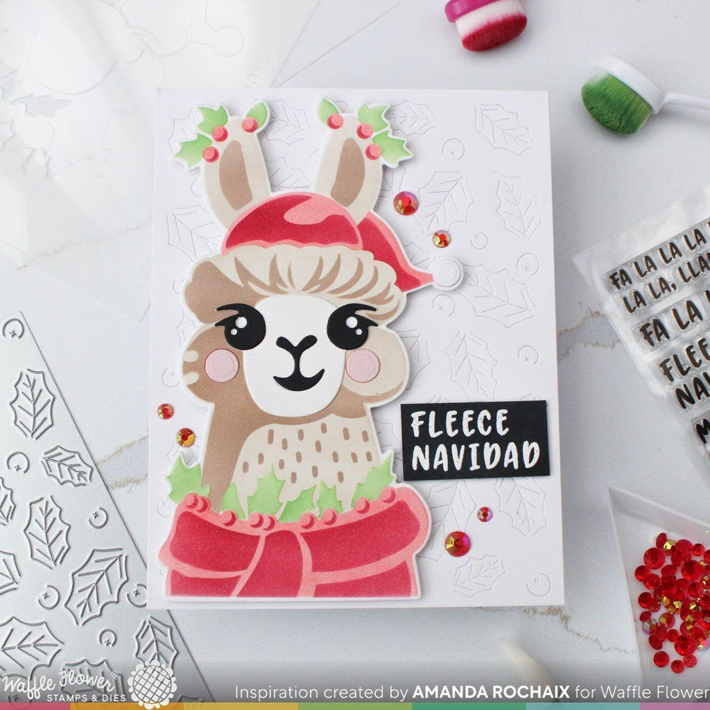 Waffle Flower Fa-la-La Llama Sentiments Clear Stamps 421787 santa hat