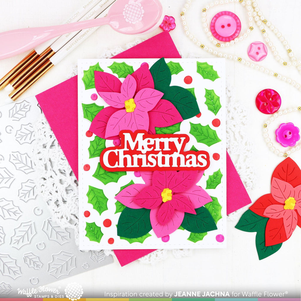 Waffle Flower Merry Christmas Print Dies 421784 poinsettia